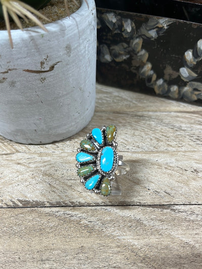 Badlands Half Fan Cluster Turquoise Ring - Adjustable