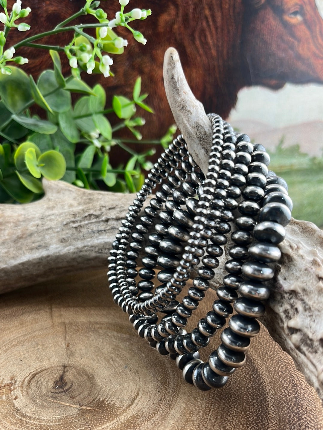 Reese Saucer Bead Stretch Bracelet 4mm-9mm