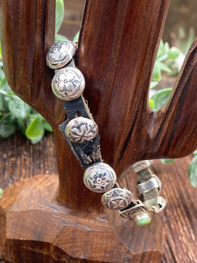 Cantwell Stamped Concho Leather Toggle Bracelet - Turquoise