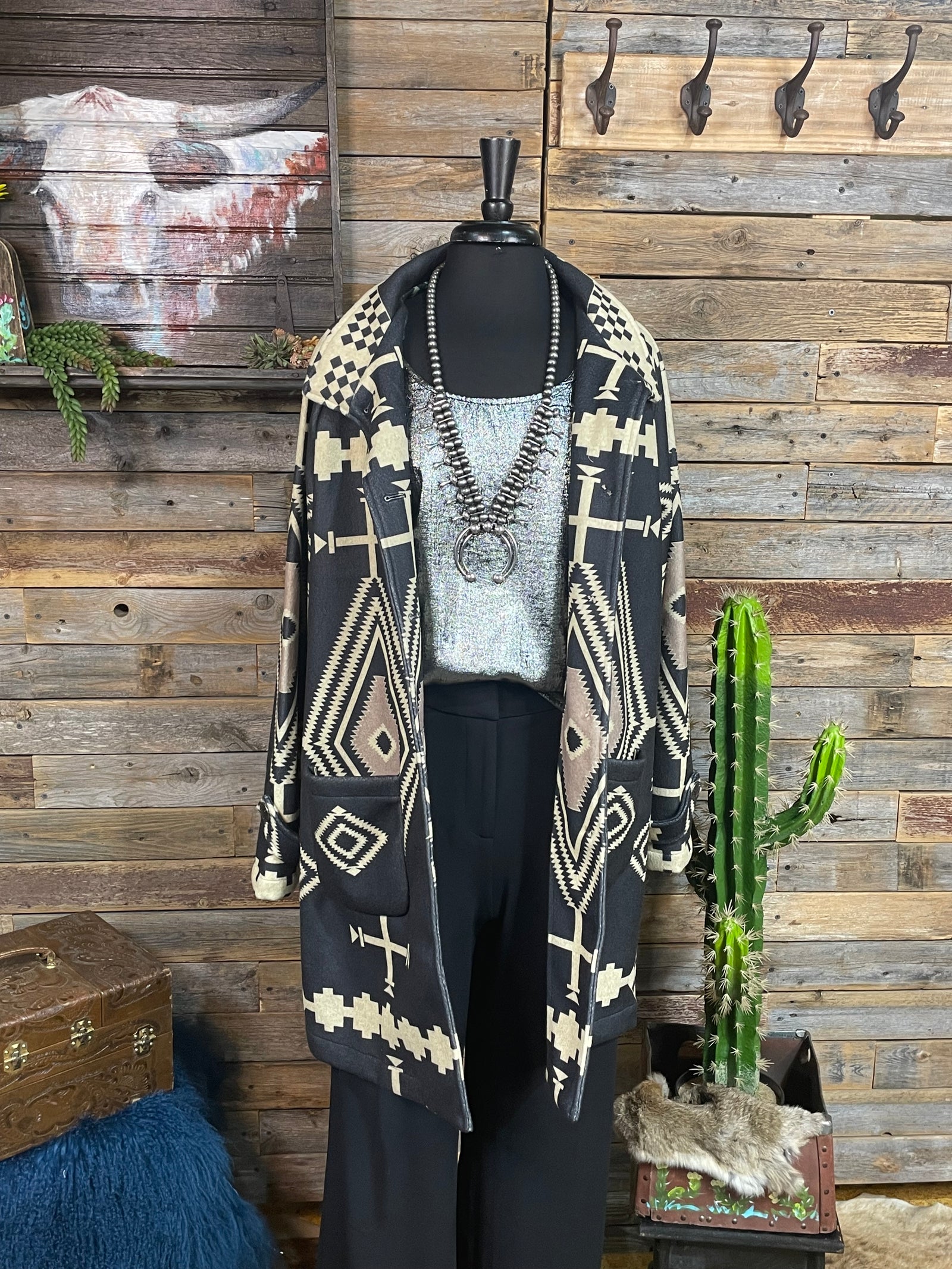 Black & White Aztec Long Jacket