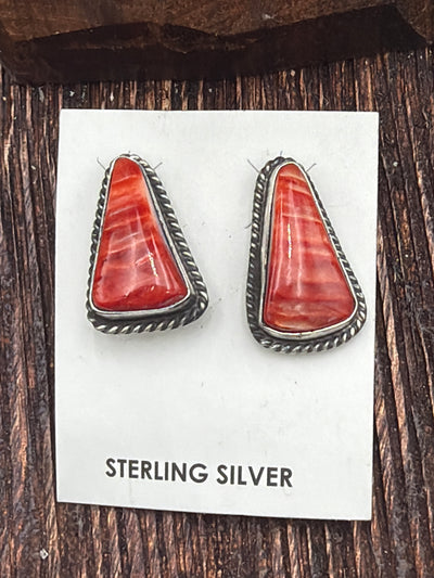 Garrison Sterling Roped Red Spiny Stud Earrings