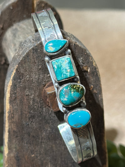 Allison 4 Stone Turquoise Sterling Stamped Cuff