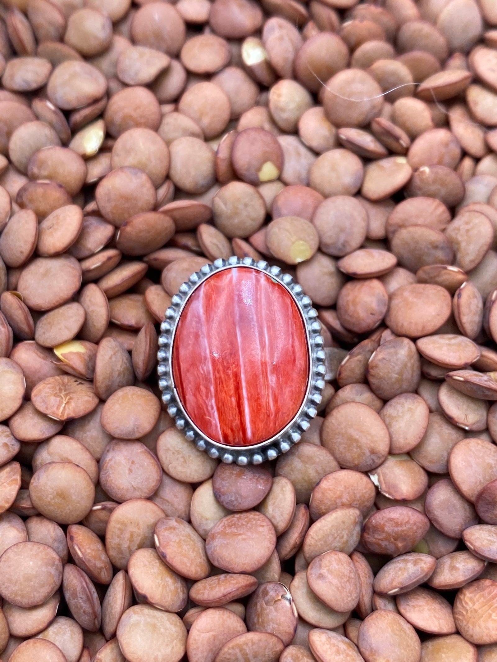Derry Sterling Dot Framed Red Spiny Ring