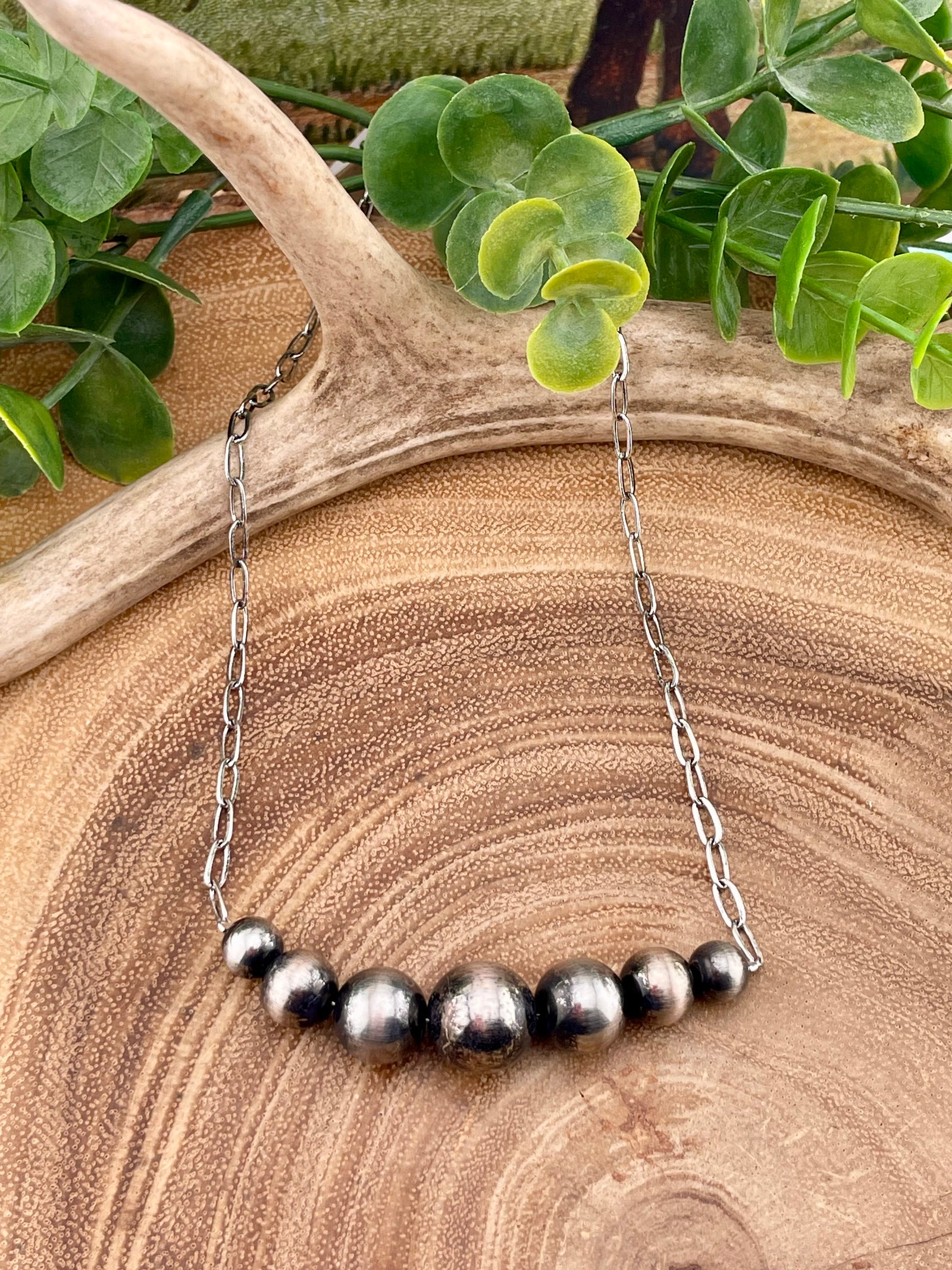 Marsha Fashion Link Chain Necklace With Varied Silver Bead Center - 18"