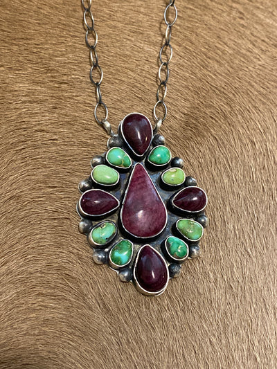 Deana Sterling Green & Purple Cluster Necklace - 18"