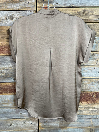 Caplan Satin V Neck Short Sleeve Blouse