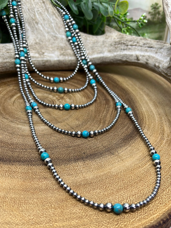 Noel Sterling 3-6mm Navajo & Turquoise Bead Necklace - Accessorize