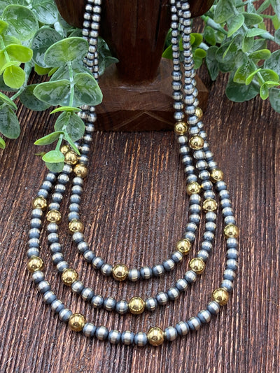 Varied Sterling Silver Necklace With 8mm Gold - 5 to 1 grouping