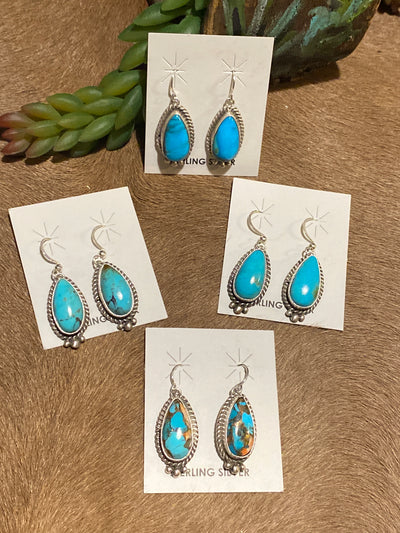 Lost Creek Fish Hook Teardrop Earrings With Lower Bead Detail - Turquoise
