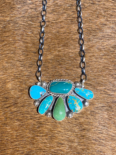 Lancome Sterling Link Chain 6 Stone Fan Pendant - 16"