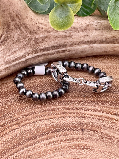 Horse Snaffle Set of Two 4mm Bead Stretch Rings
