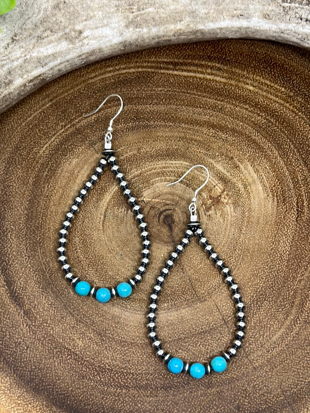 4mm Navajo Pearl & Turquoise Teardrop Earrings  - 3"