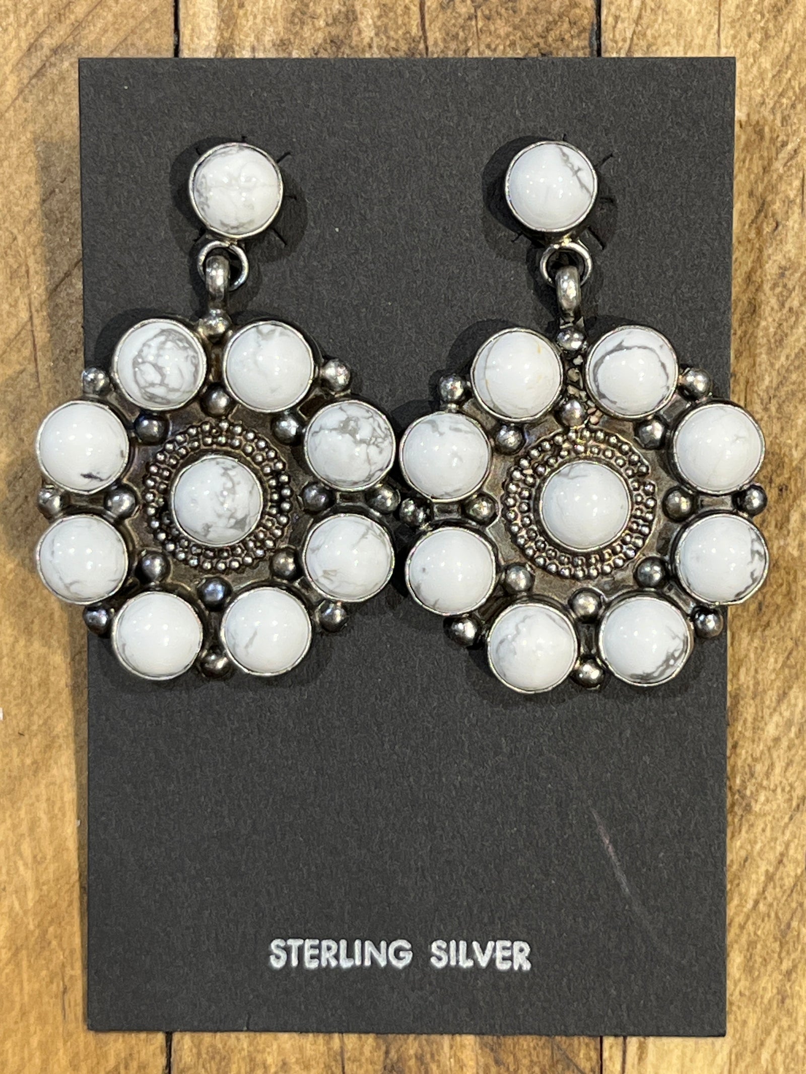 Whittier Sterling Round Stone Post Cluster Drop Earrings - White