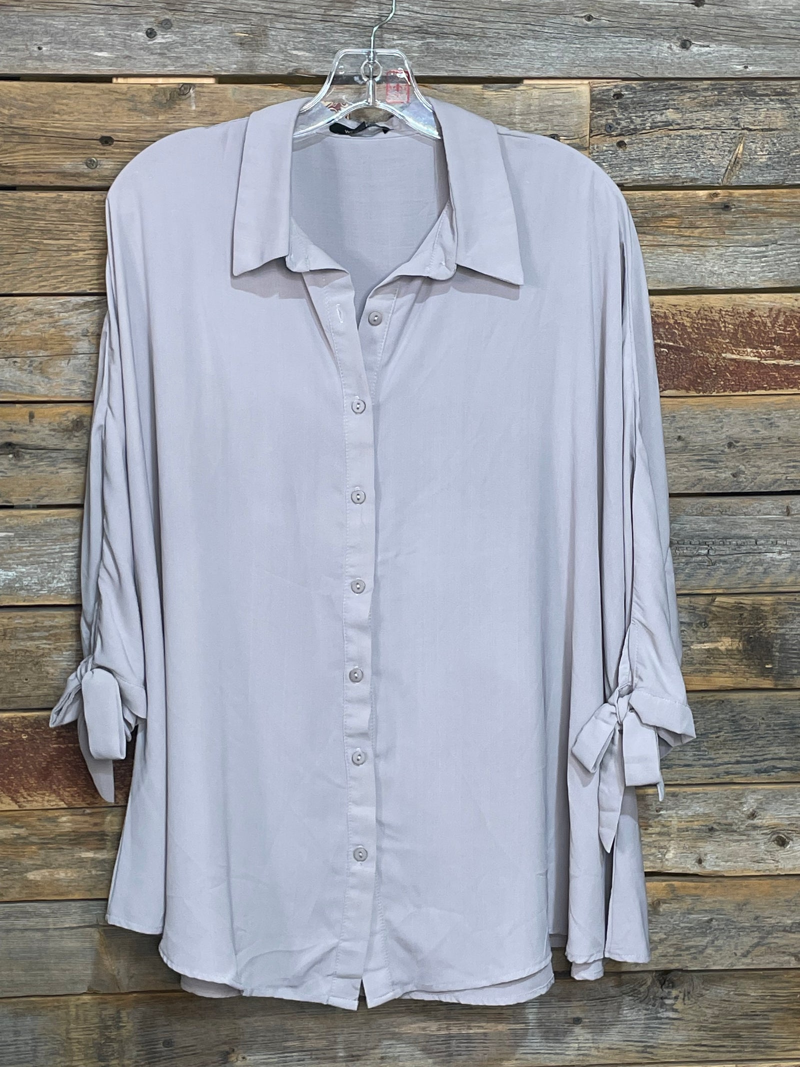Collared Tie Sleeve Blouse - Grey