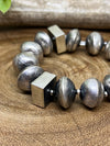 Oxford Sterling Large Bead Square & Stamped Navajo Pearl Stretch Bracelet