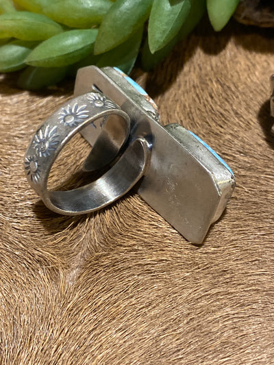 Midland Double Golden Hills Turquoise Sterling Rings - Adjustable