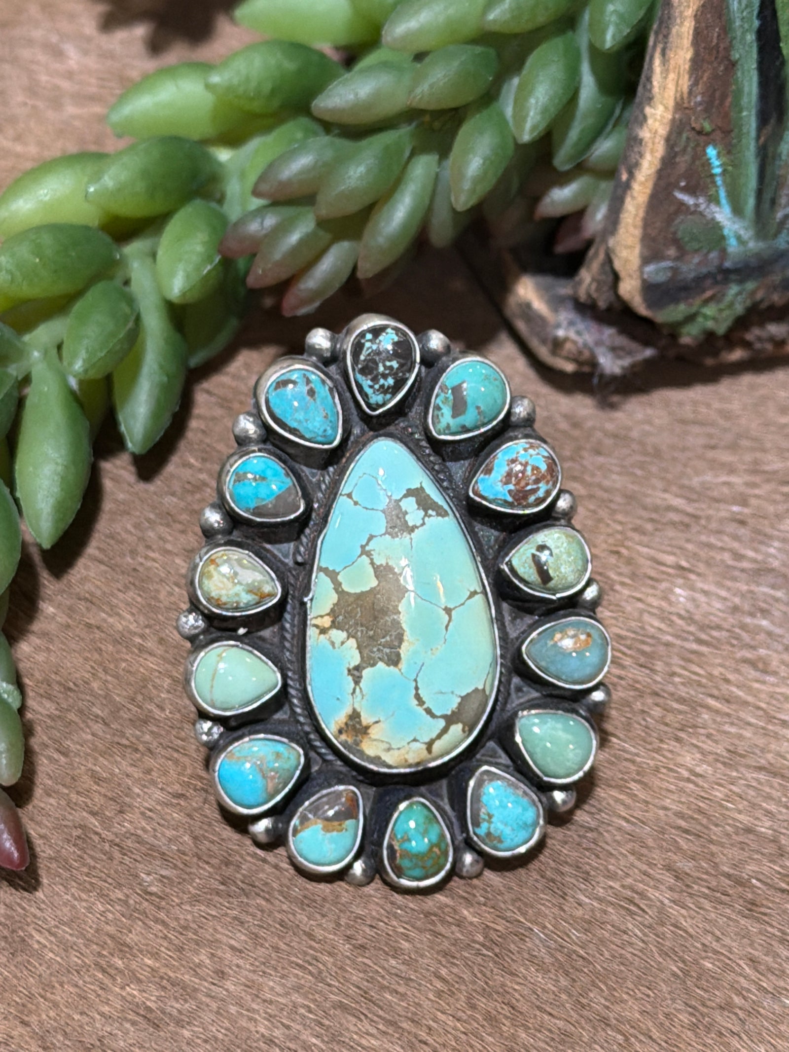 Pogo Sterling Turquoise Teardrop Cluster Ring - size 7.5