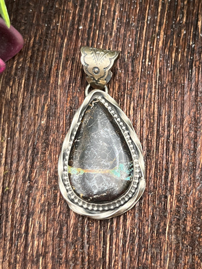 Loper Sterling Blackjack Turquoise Stone Teardrop Pendant