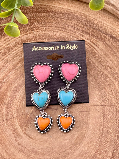 Lacey Triple Linked Heart Fashion Earrings