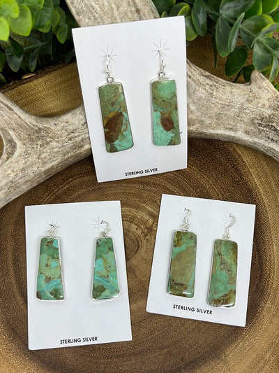 Smoky Mountains Simple Sterling Edge Turquoise Slab Earrings