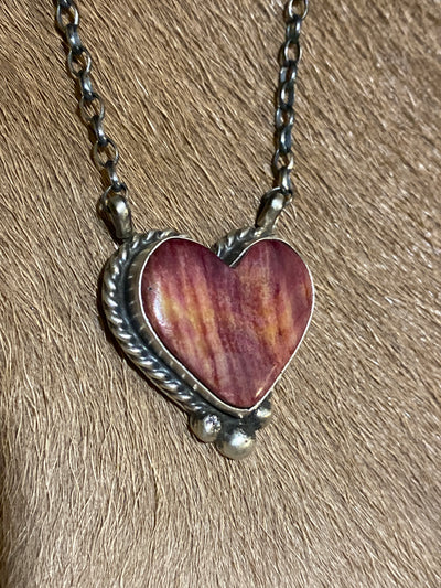 Kolton Purple Spiny Heart Stone Necklace With Lower Bead Detail - 16"