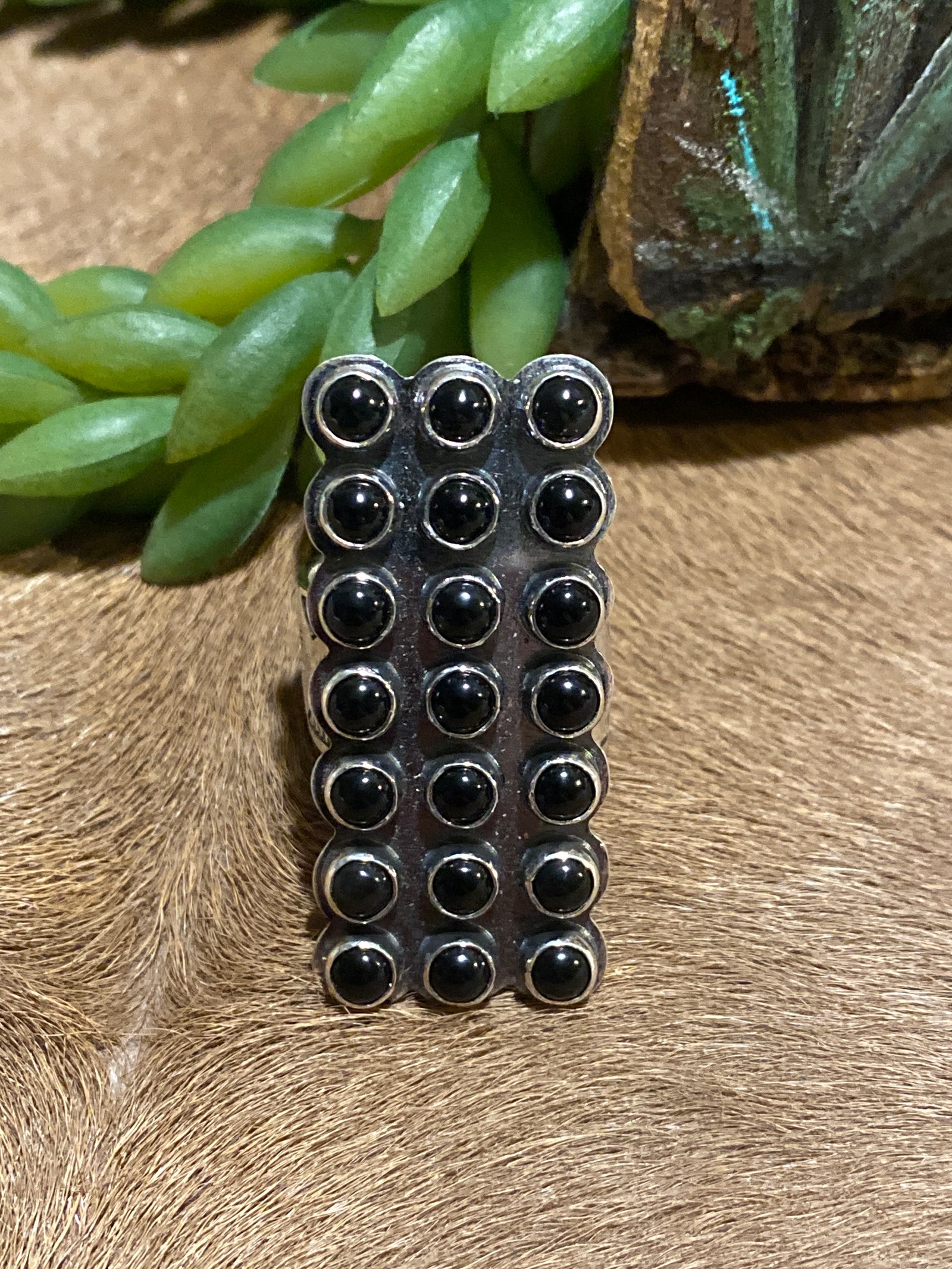 Tucker 21 Stone Black Onyx Sterling Rectangle Ring - Adjustable