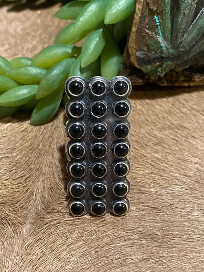 Tucker 21 Stone Black Onyx Sterling Rectangle Ring - Adjustable