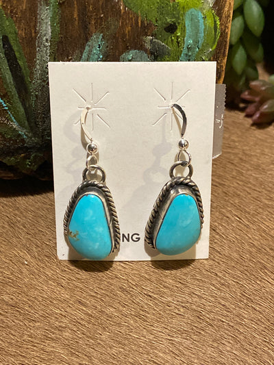Timberland Roped Sterling Kingman Turquoise Fish Hook Earrings