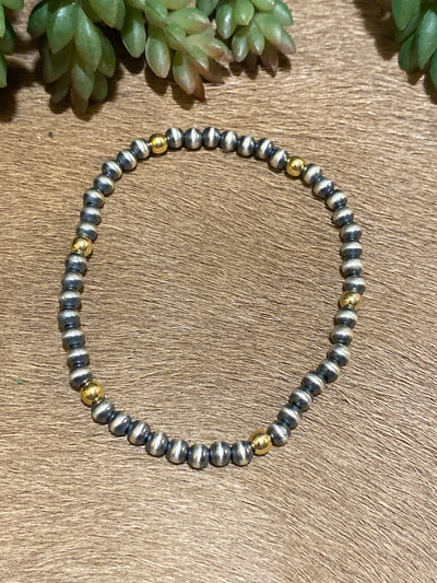 Cooper Navajo Pearl & Gold Bead Stretch Bracelet