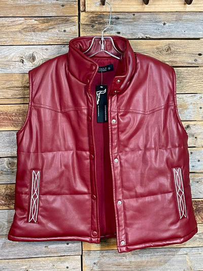 Boot Stitch Burgundy Quilted Leather Vest