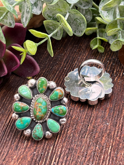 Gifford Sterling Oval Center Turquoise Cluster Ring - Adjustable