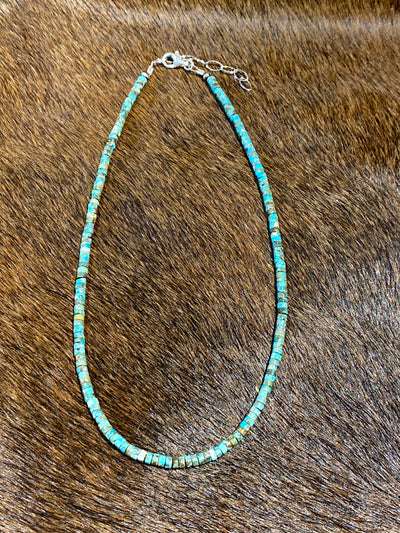 Stormy Turquoise Heishi Bead Necklace - 16"