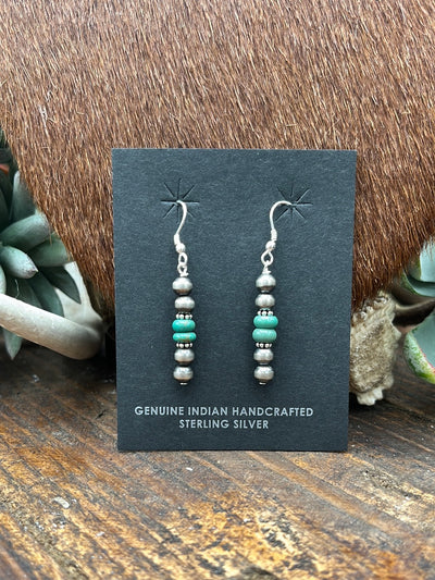 Navajo Pearl & Turquoise Drop Hook Earrings
