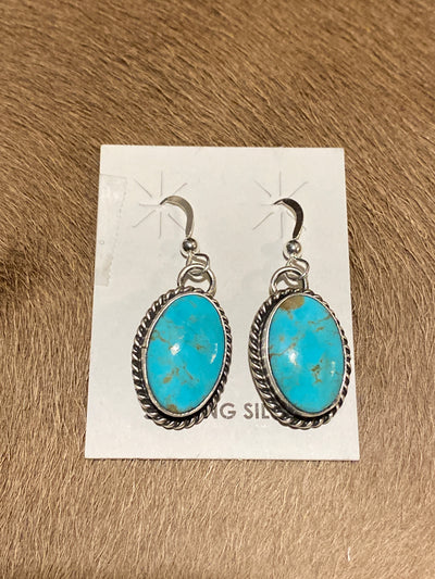 Timberland Roped Sterling Kingman Turquoise Fish Hook Earrings