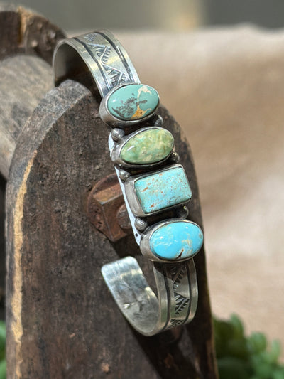 Allison 4 Stone Turquoise Sterling Stamped Cuff