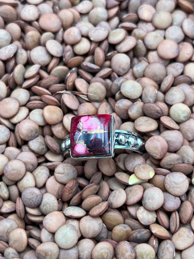 Darla Studded Band Single Stone Sterling Ring - Size 10