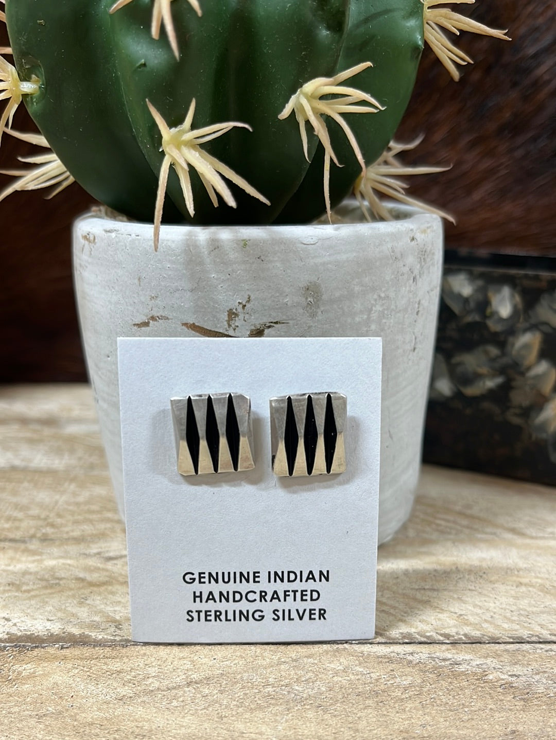 Beth D Vertical Geometric Sterling Post Earrings - 0.5"