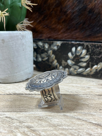 Bristol Stamped Scallop Concho Sterling Ring - Adjustable