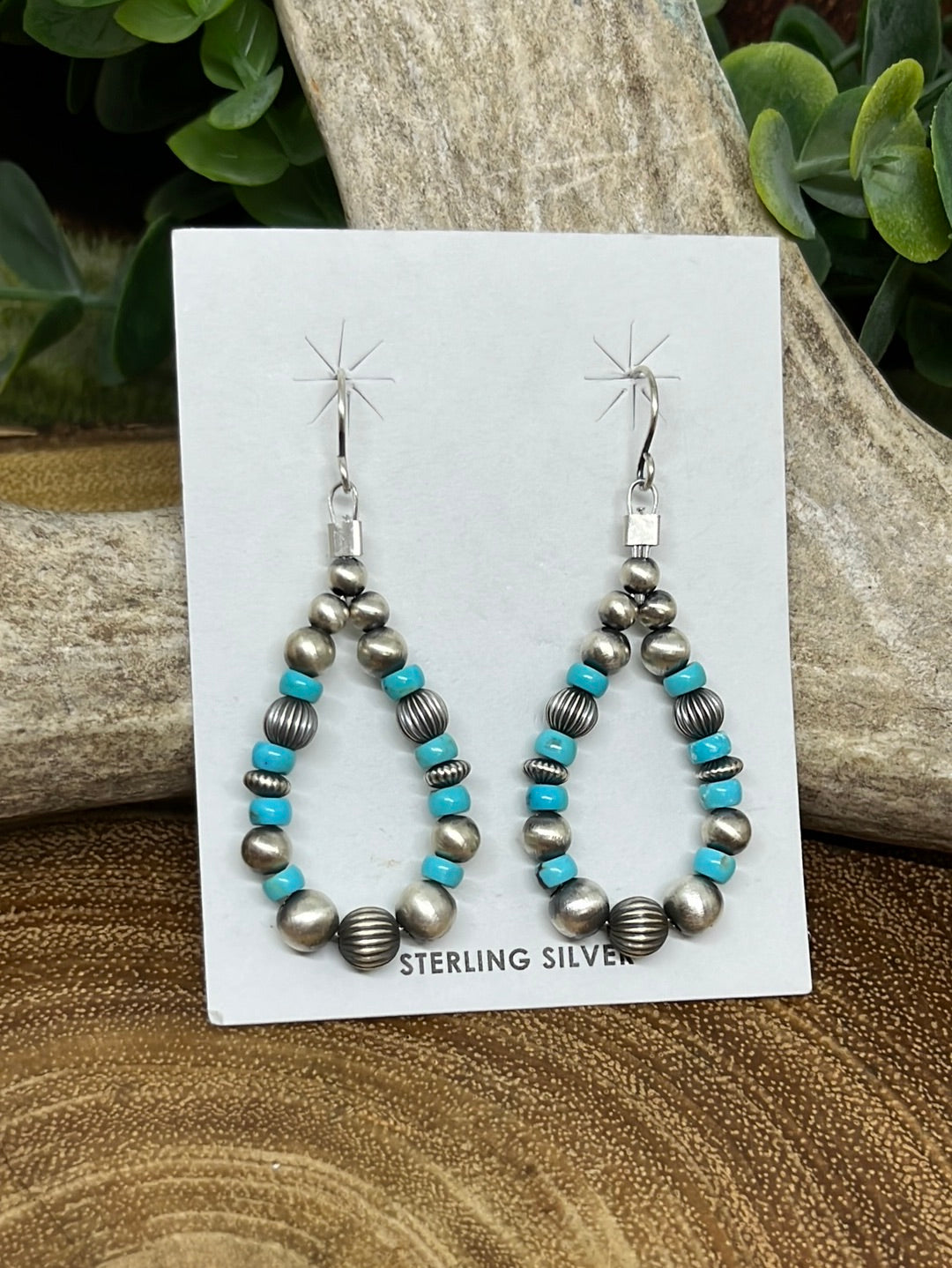 Kennedy Turquoise & Sterling Bead Teardrop Fish Hook Earrings - 2"