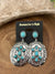 Indigo Fashion Roped Stone Post Stamped Oval Concho Drop Earrings - Turquoise