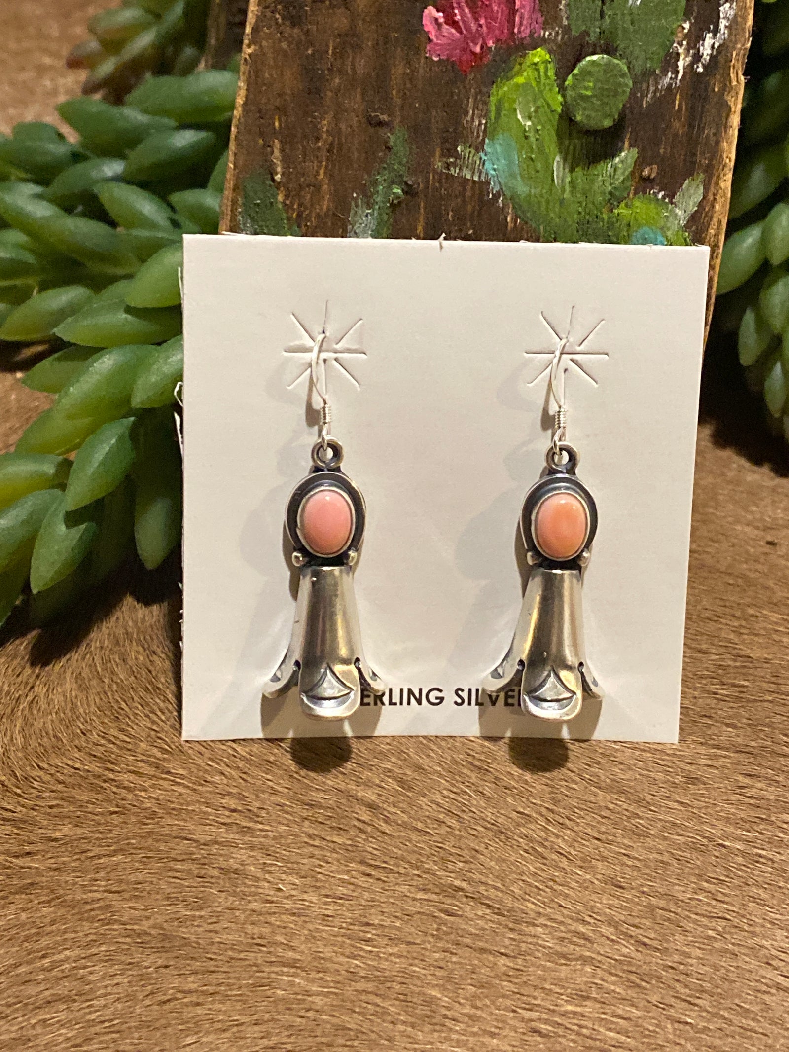 Lotus Pink Conch Sterling Flute Blossom Earrings