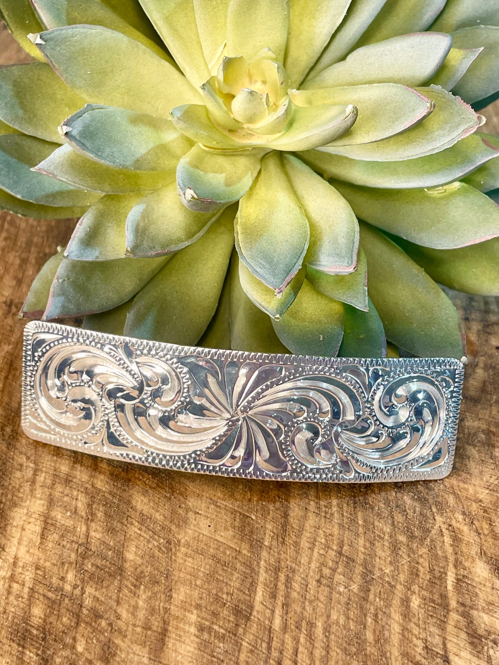 Nicole Swirl Stamped Fashion Silver Barrette Clip - 3.65"