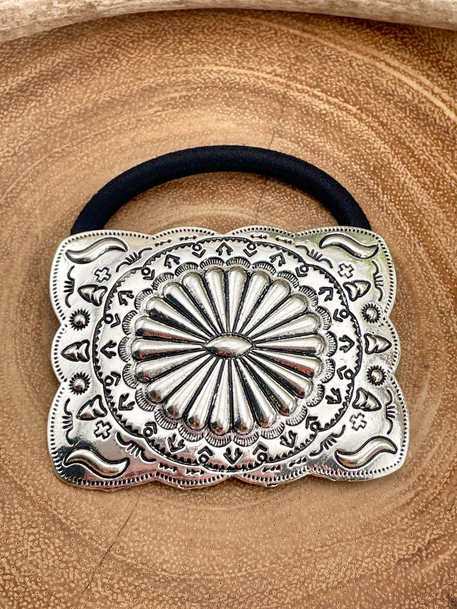 Cheyenne Stamped Rectangle Concho Fashion Hair Tie