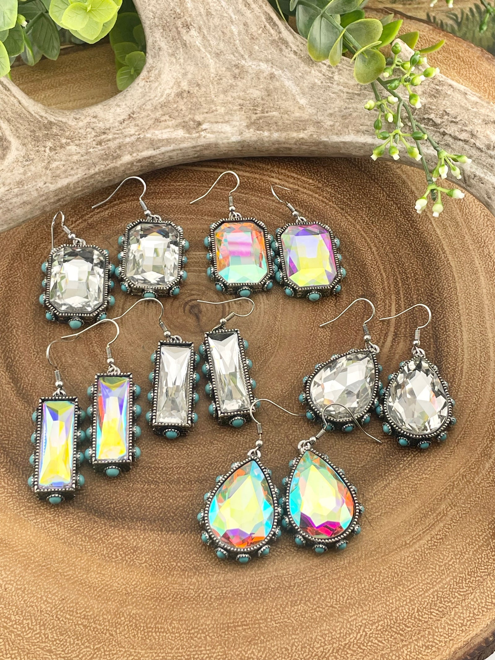 Lawton Fashion Rhinestone Earrings With Stone Edge Accents - Turquoise