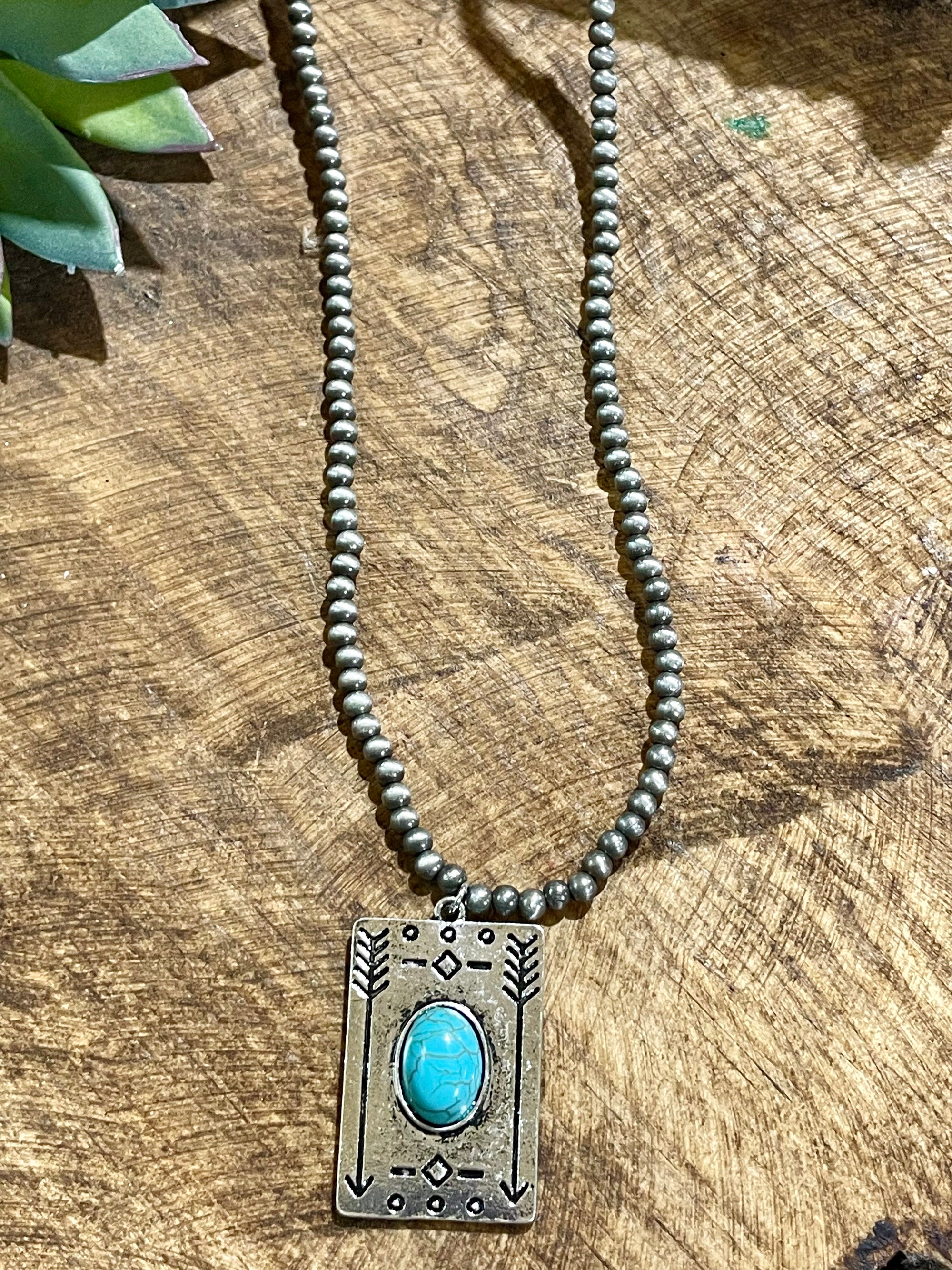 Bentley 3mm Navajo Necklace With Arrow Rectangle Pendant - Turquoise