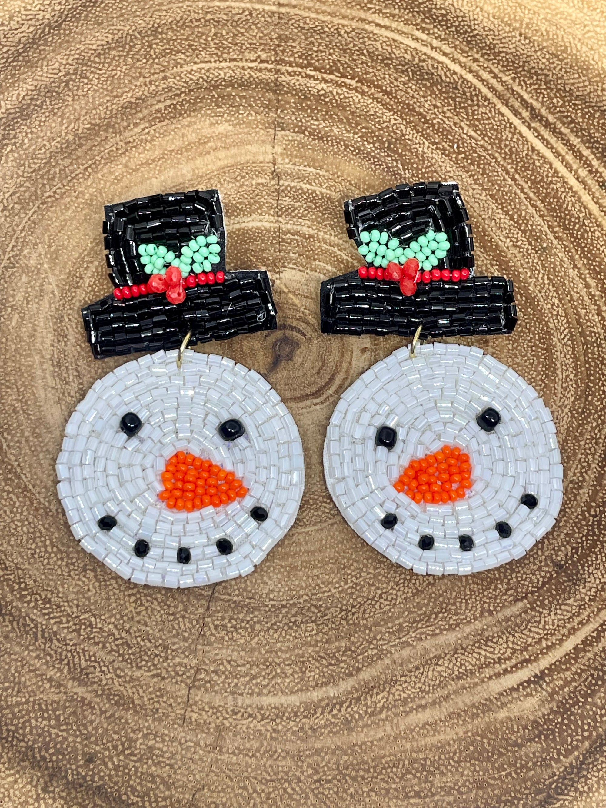 Frosty Beaded Snowman Earrings
