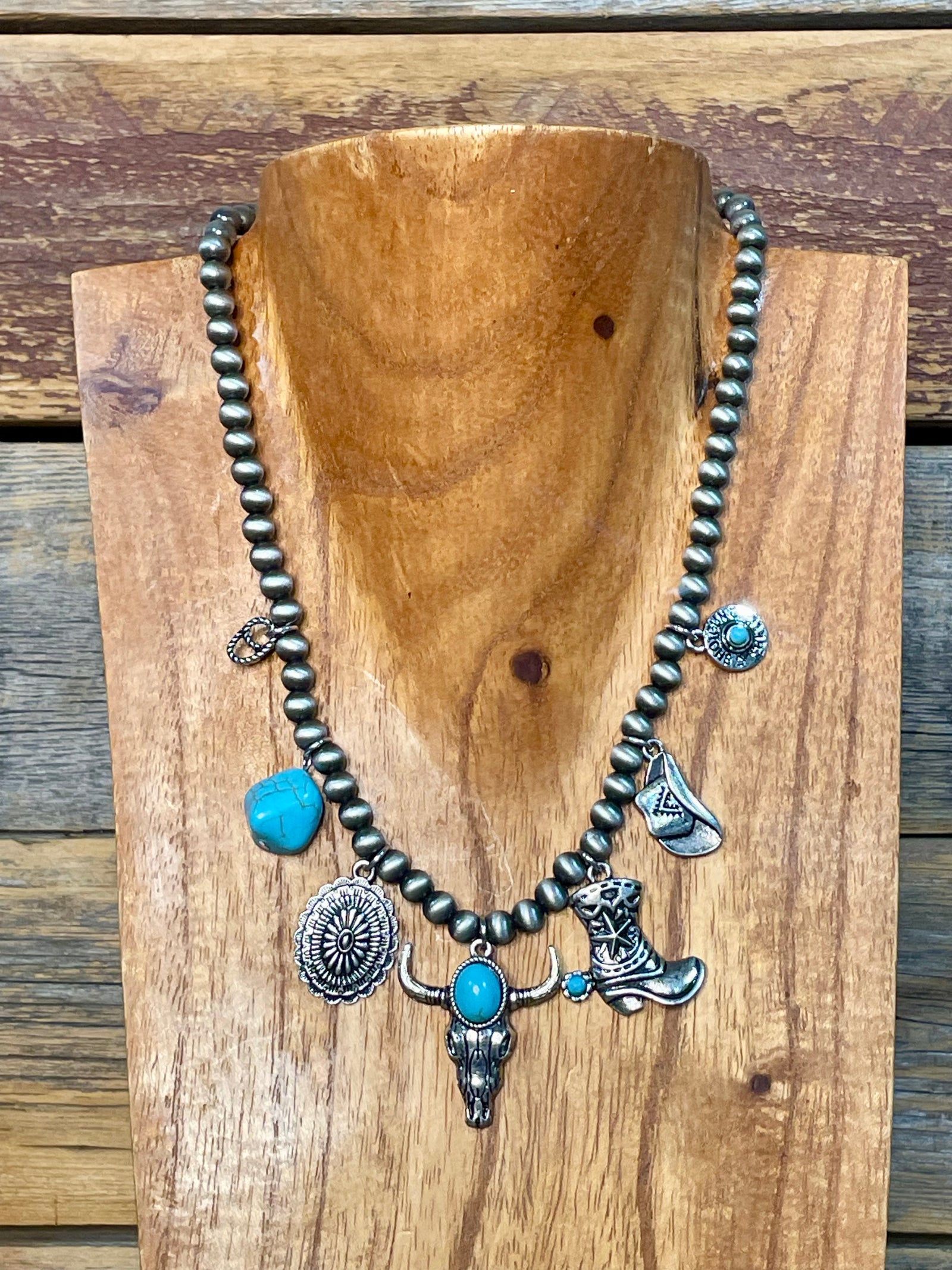 Wild West Navajo Charm Turquoise Necklace - 16"