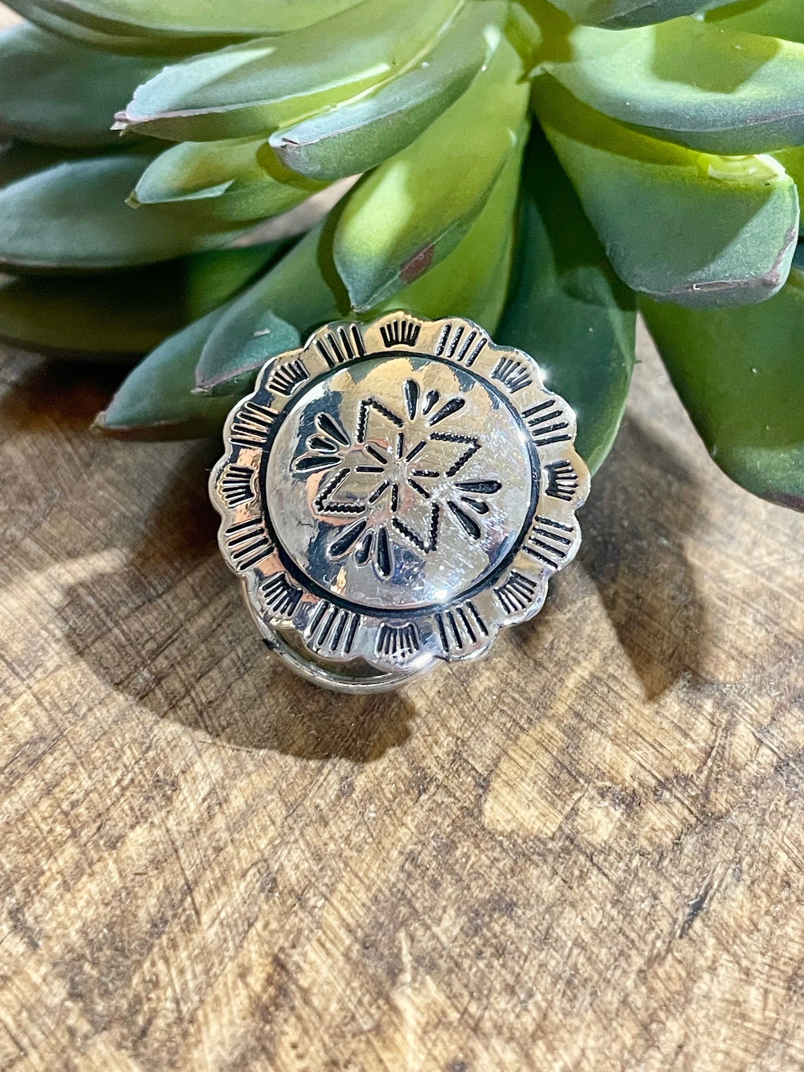 Scalloped Round Stamped Concho Scarf Slide - 1.25"