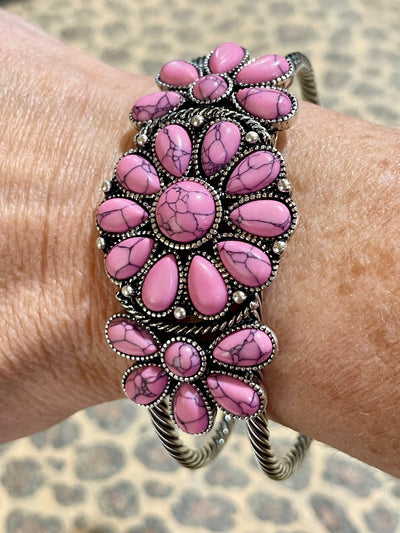 Triple Cluster Twisted Band Cuff - Pink