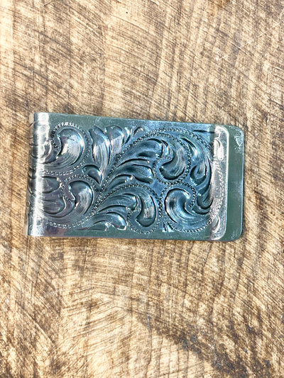 Fashion Silver Paisley Engraved Stamped Money Clip